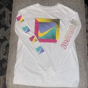 Nike Kids White Long Sleeve Tee with Colorful Graphics